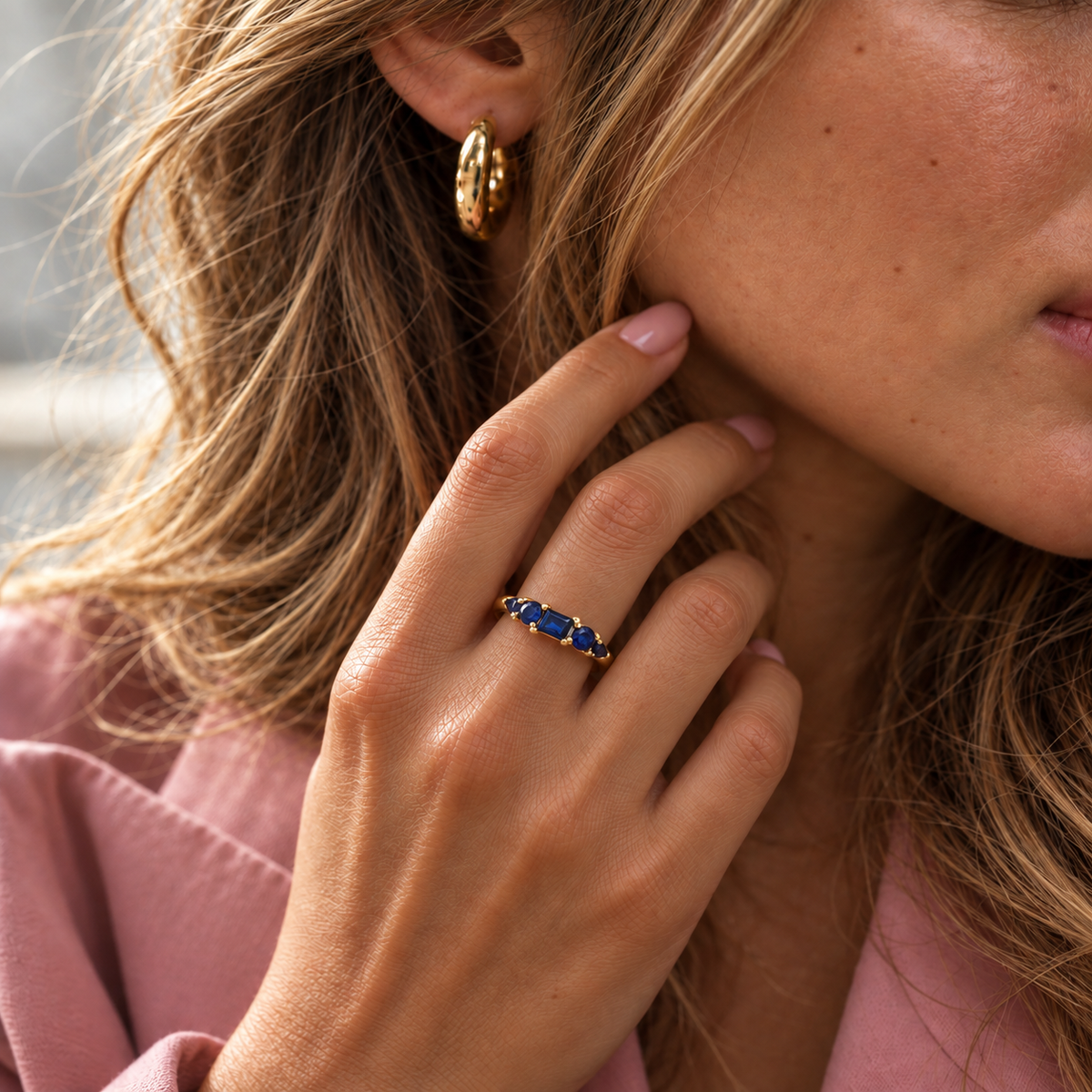 Blue Crystal Row Ring