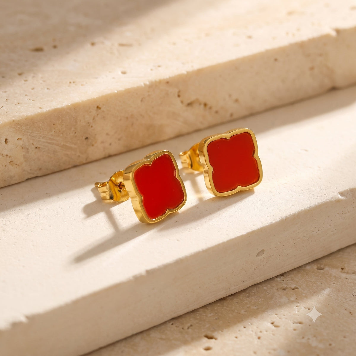 Red Rosette Stud Earrings