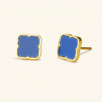 Blue Rosette Stud Earrings