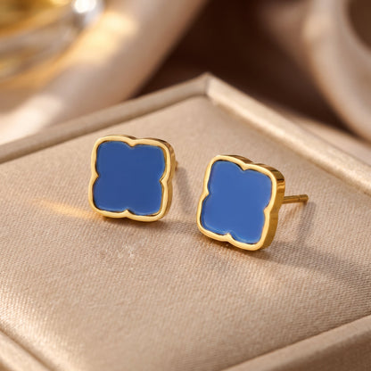 Blue Rosette Stud Earrings