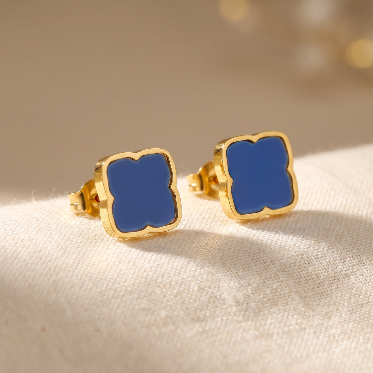 Blue Rosette Stud Earrings
