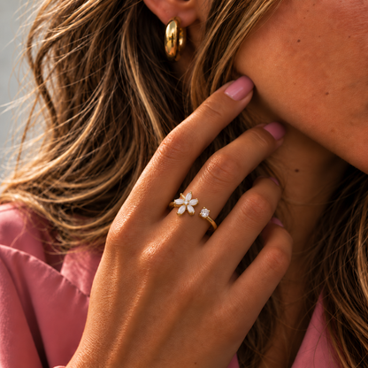 Crystal Flower Open Ring