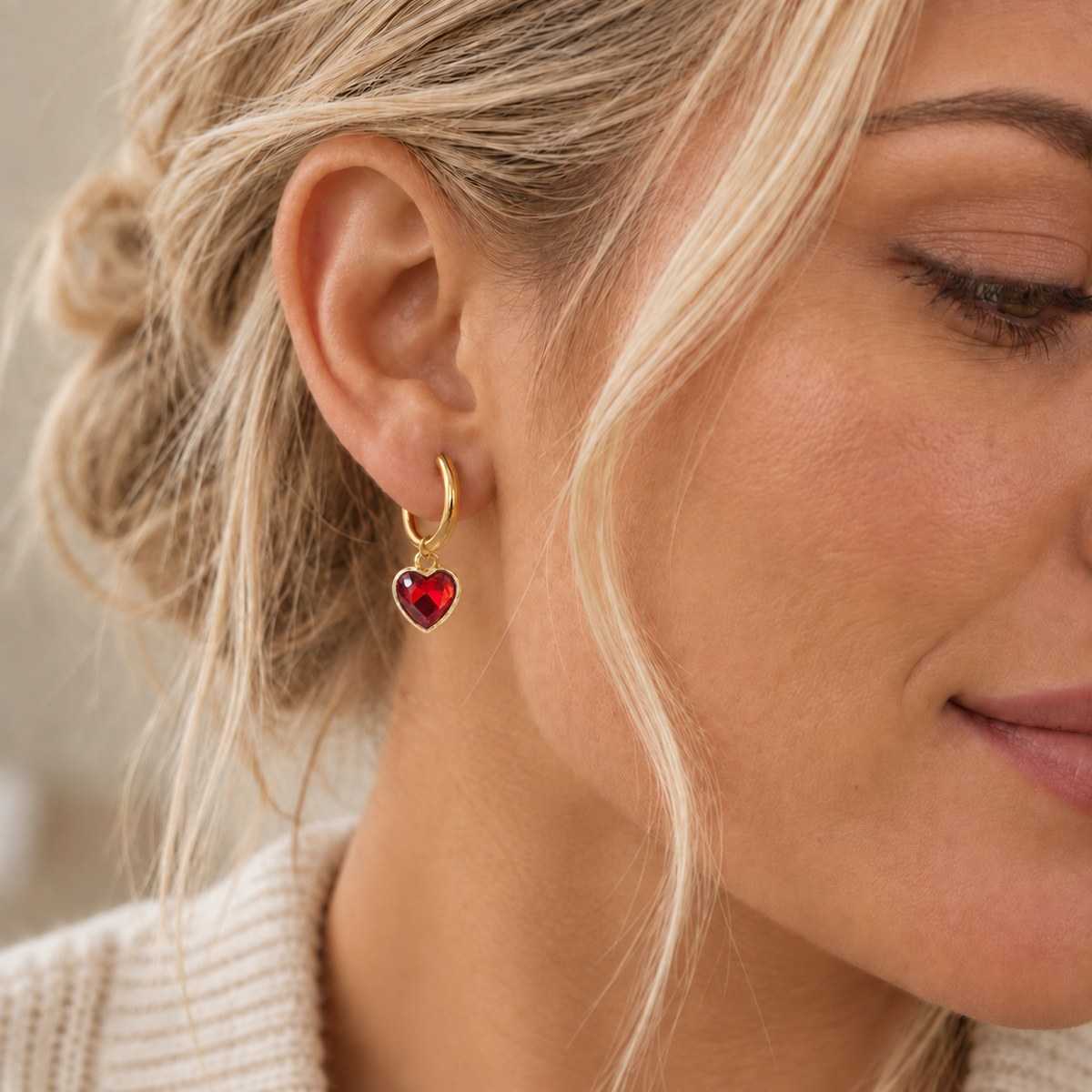 Red Heart Hoop Earrings