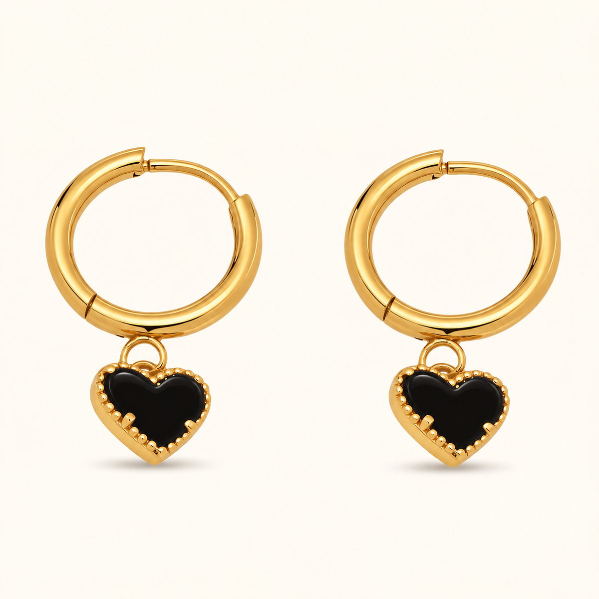 Black Heart Hoop Earrings