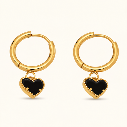 Black Heart Hoop Earrings