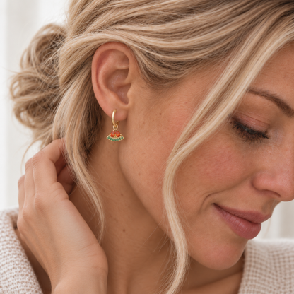 Watermelon Charm Hoop Earrings