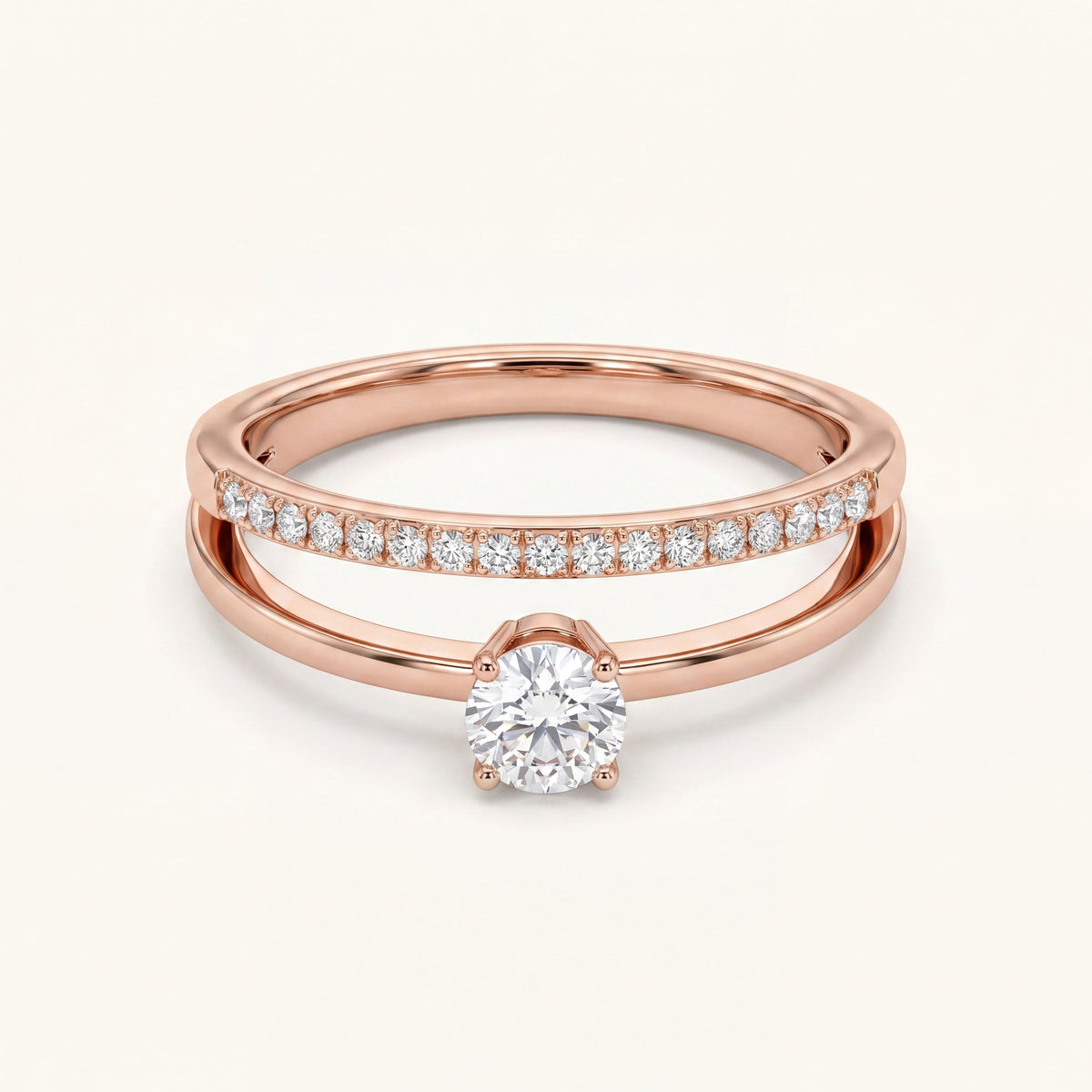 Rose Solitaire Double Band Ring
