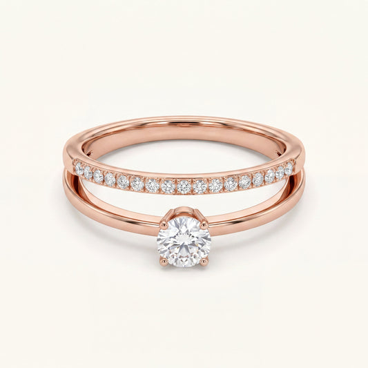 Rose Solitaire Double Band Ring