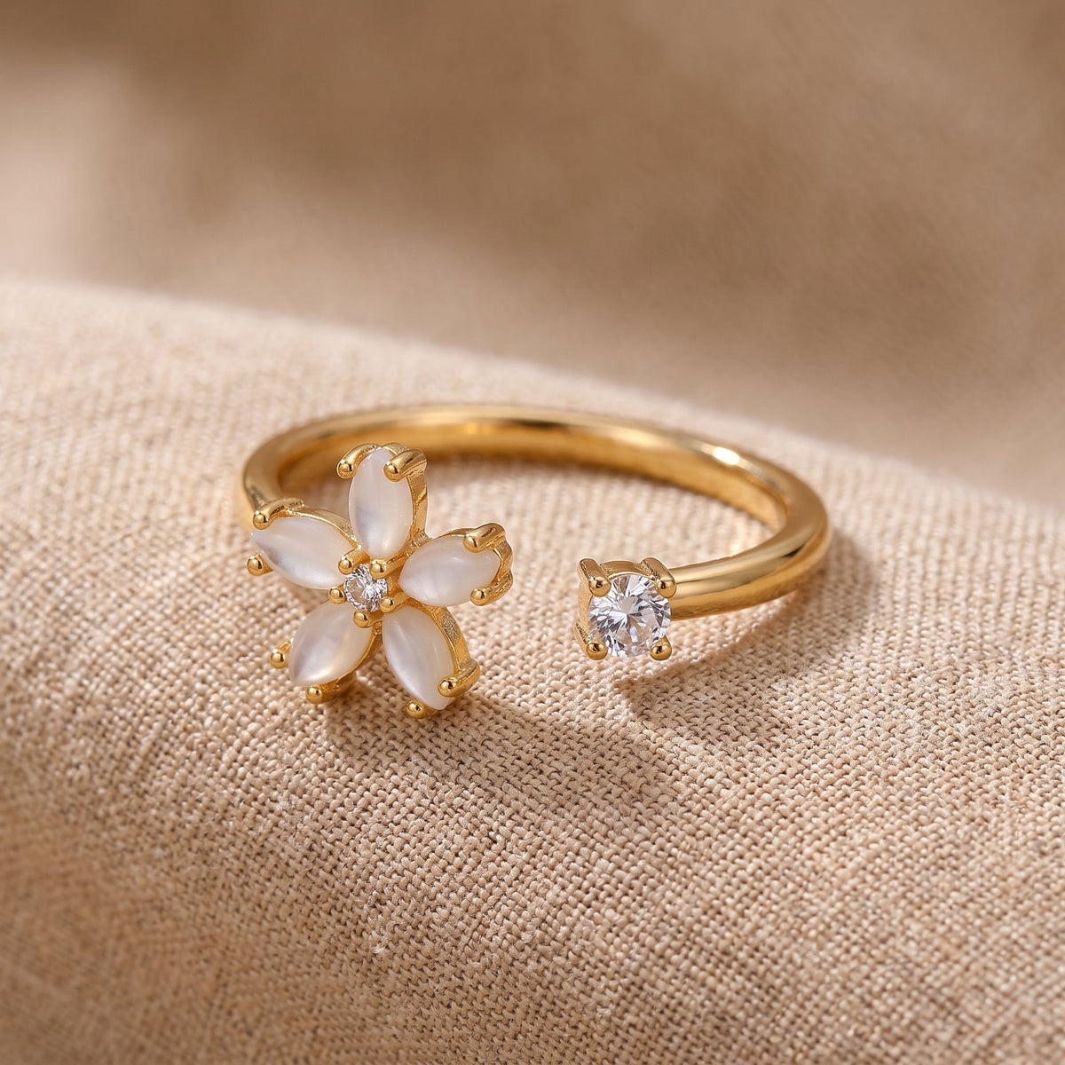 Crystal Flower Open Ring