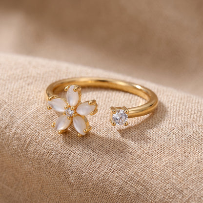 Crystal Flower Open Ring