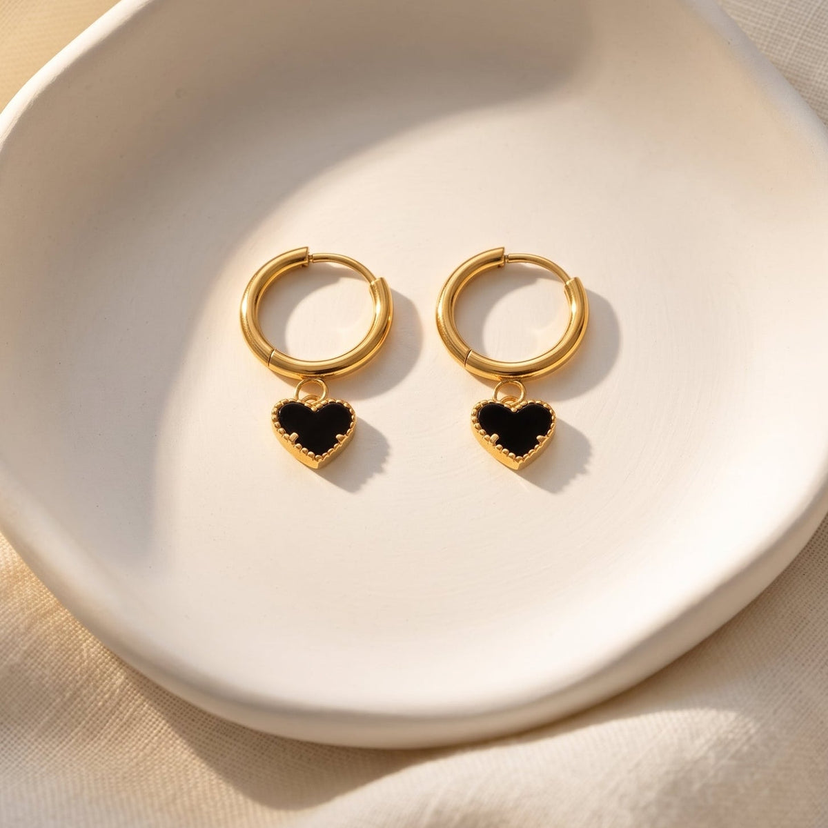 Black Heart Hoop Earrings