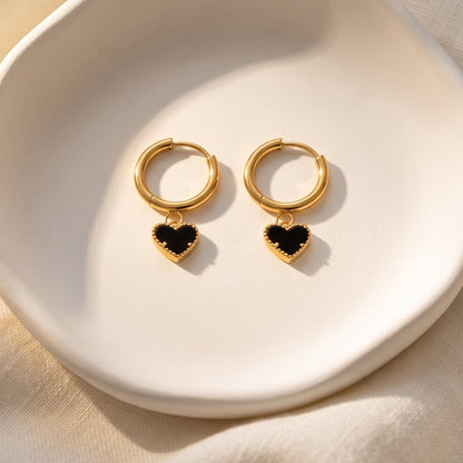 Black Heart Hoop Earrings
