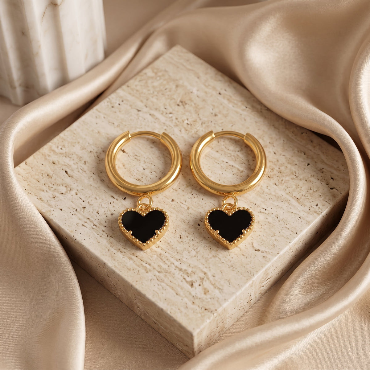 Black Heart Hoop Earrings
