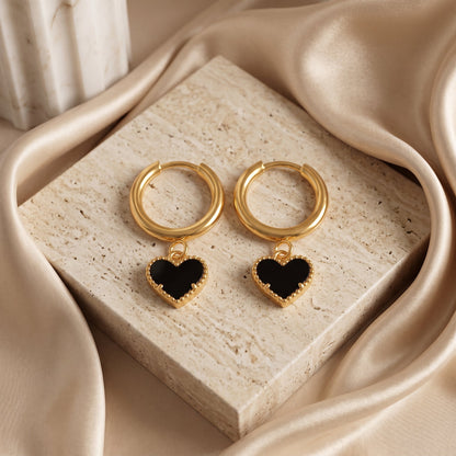 Black Heart Hoop Earrings