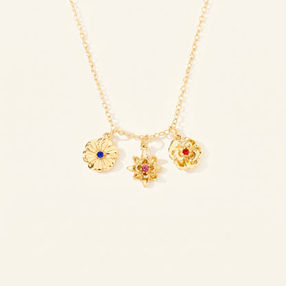 Triple Floral Birthstone Necklace
