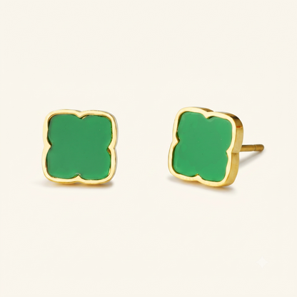 Green Rosette Stud Earrings