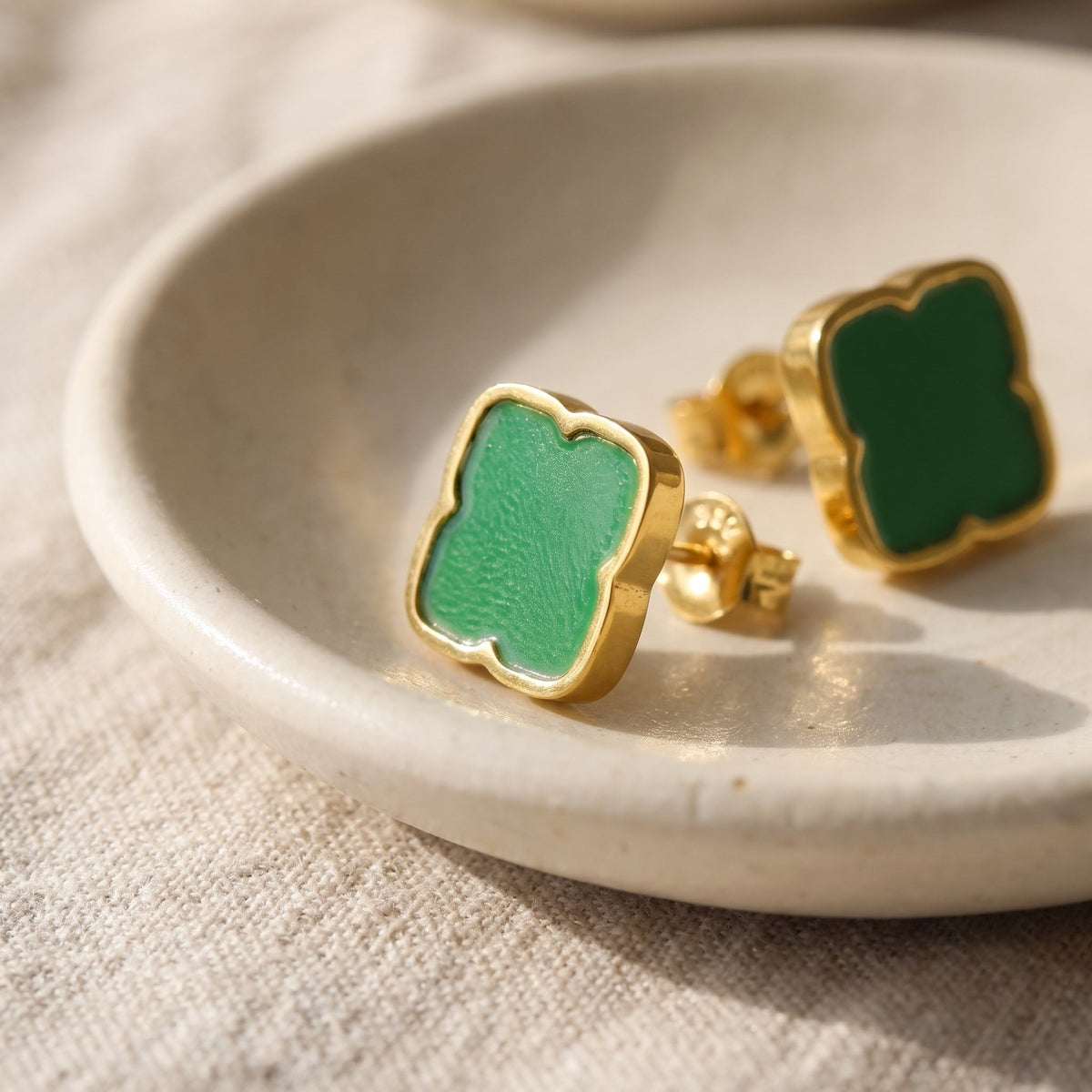 Green Rosette Stud Earrings