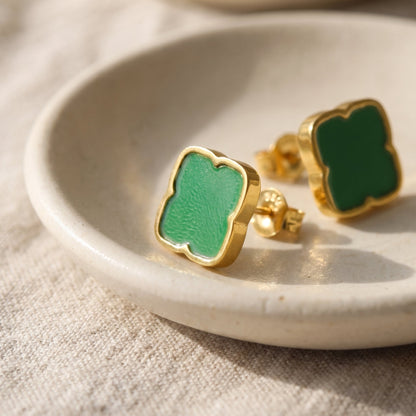 Green Rosette Stud Earrings