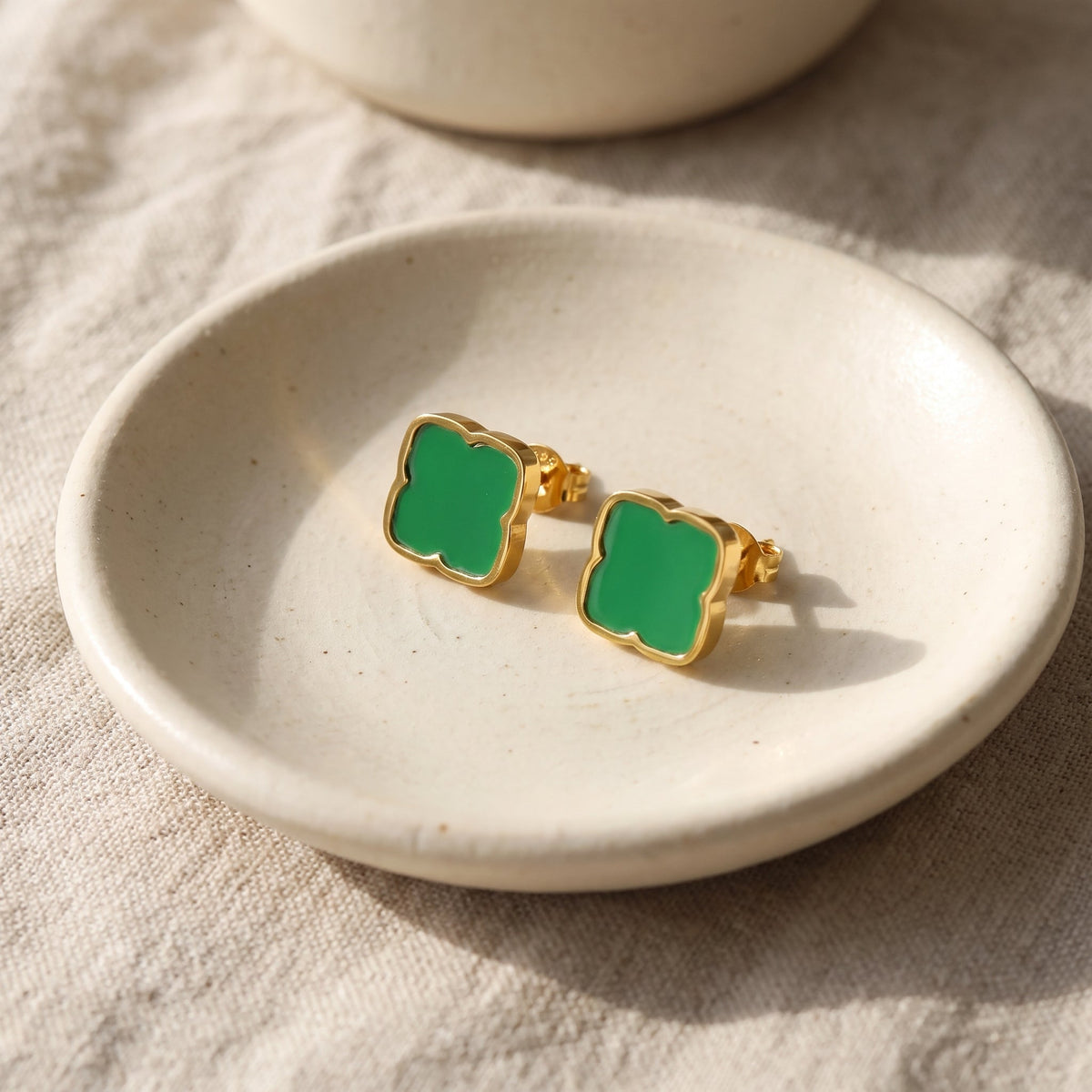 Green Rosette Stud Earrings