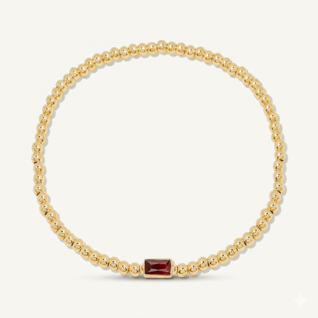 Baguette Birthstone Bead Bracelet