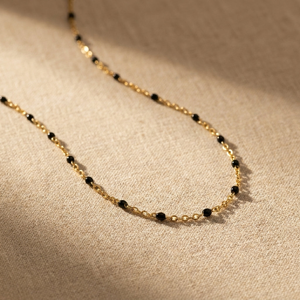 Black Bead Chain Necklace