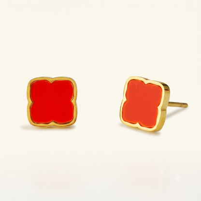 Red Rosette Stud Earrings