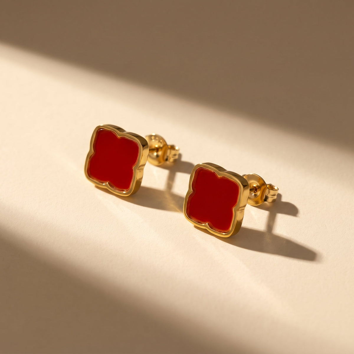 Red Rosette Stud Earrings