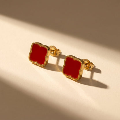 Red Rosette Stud Earrings
