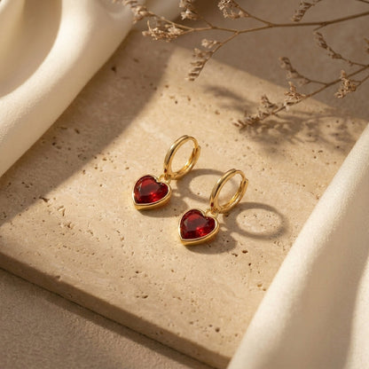 Red Heart Hoop Earrings