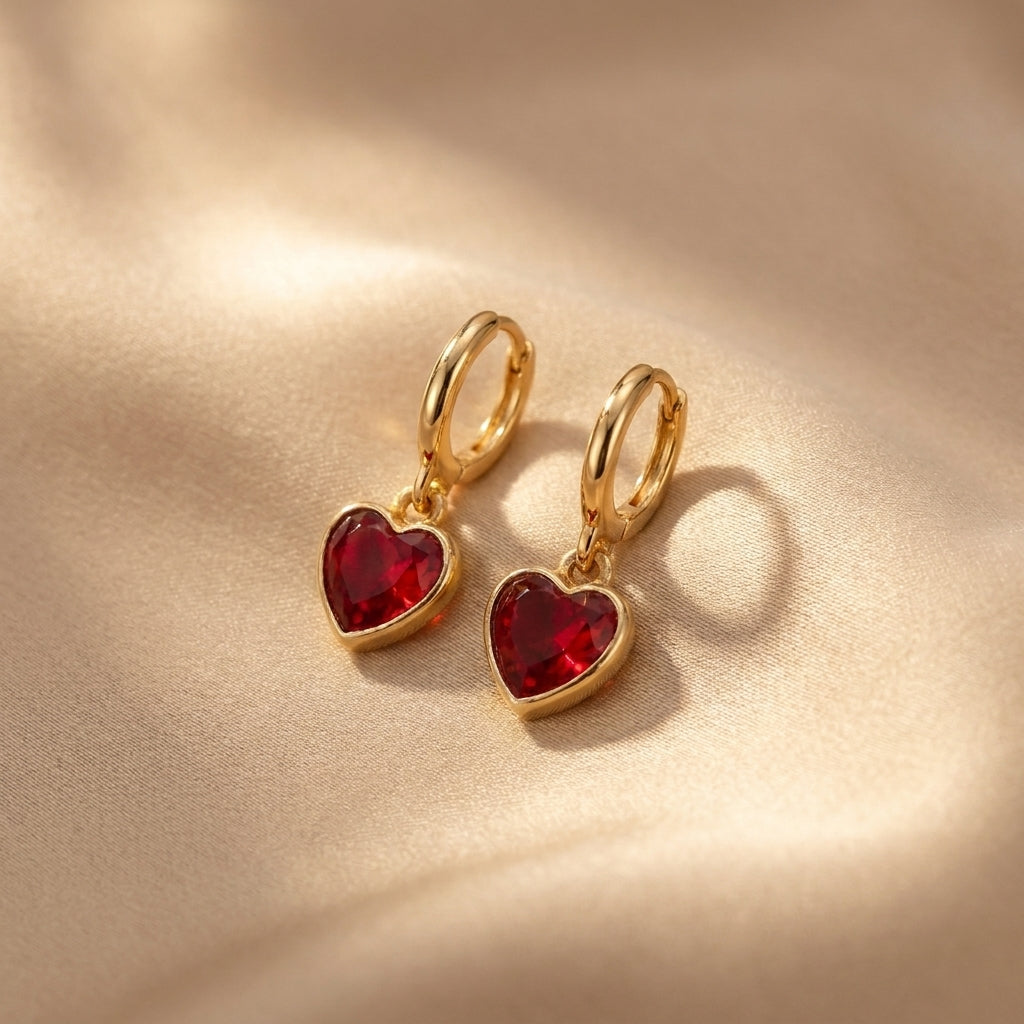 Red Heart Hoop Earrings