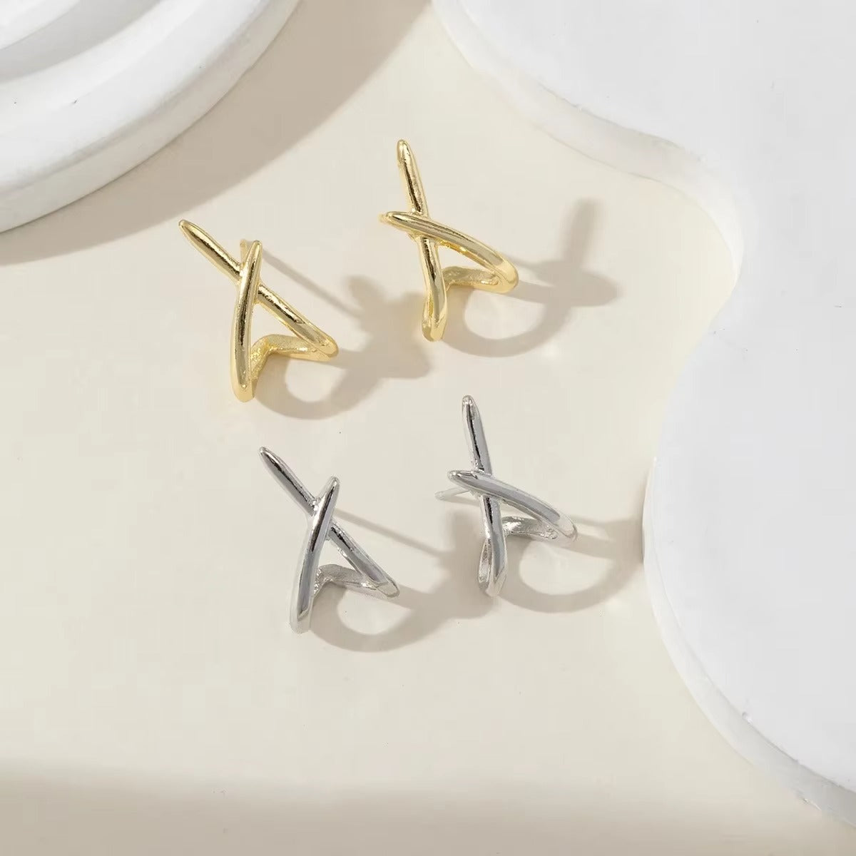 Crossed Line Stud Earrings