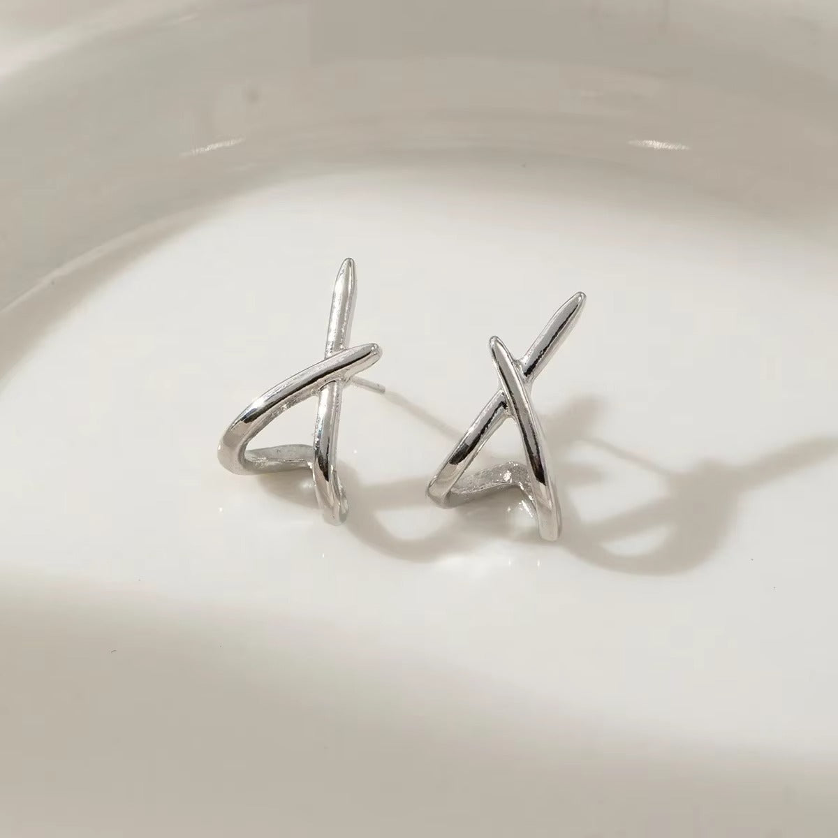 Crossed Line Stud Earrings
